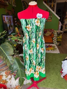 Green Tropical Floral Strapless Sundress